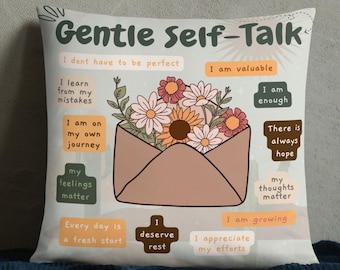 Positive Self-Talk Psychology Pillow, Therapist Room Cushion, Floral Room Cactus Decoration