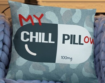 Chill Pill Psychology Pillow, Therapist Room Cushion, Box Breathing Mental Health