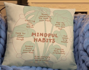 Mindful Habits Psychology Pillow, Therapist Room Cushion, Floral Room Decoration