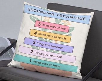 Grounding Technique Psychology Pillow, Therapist Room Cushion, Floral Room Decoration