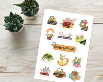 Healthy Self Talk Reminders, Floral Journal Art, Rewards for Children, Therapist Stickers, Counselling Tools