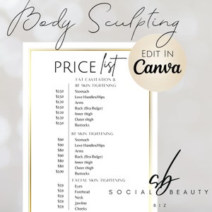 Body Sculpting Pricelist | Ready To Use | 100% Editable | Body Contouring | Wood Therapy | Skin Therapist | Beauty Therapist | Digital