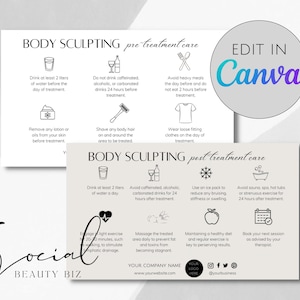Bewerkbare Body Sculpting Nazorg Behandelingskaart / Body Contouring / Afdrukbare digitale pdf / Gepersonaliseerde ultrasone cavitatie schoonheidsspecialiste