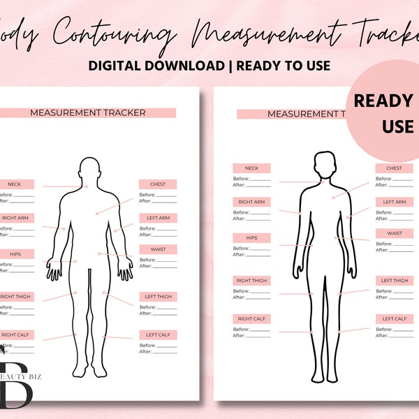 Body Measurement Tracker | Printable Fitness Tracker | Body Contouring | Body Sculpting | Fat Cavitation | Wood Therapy | RF Tightening