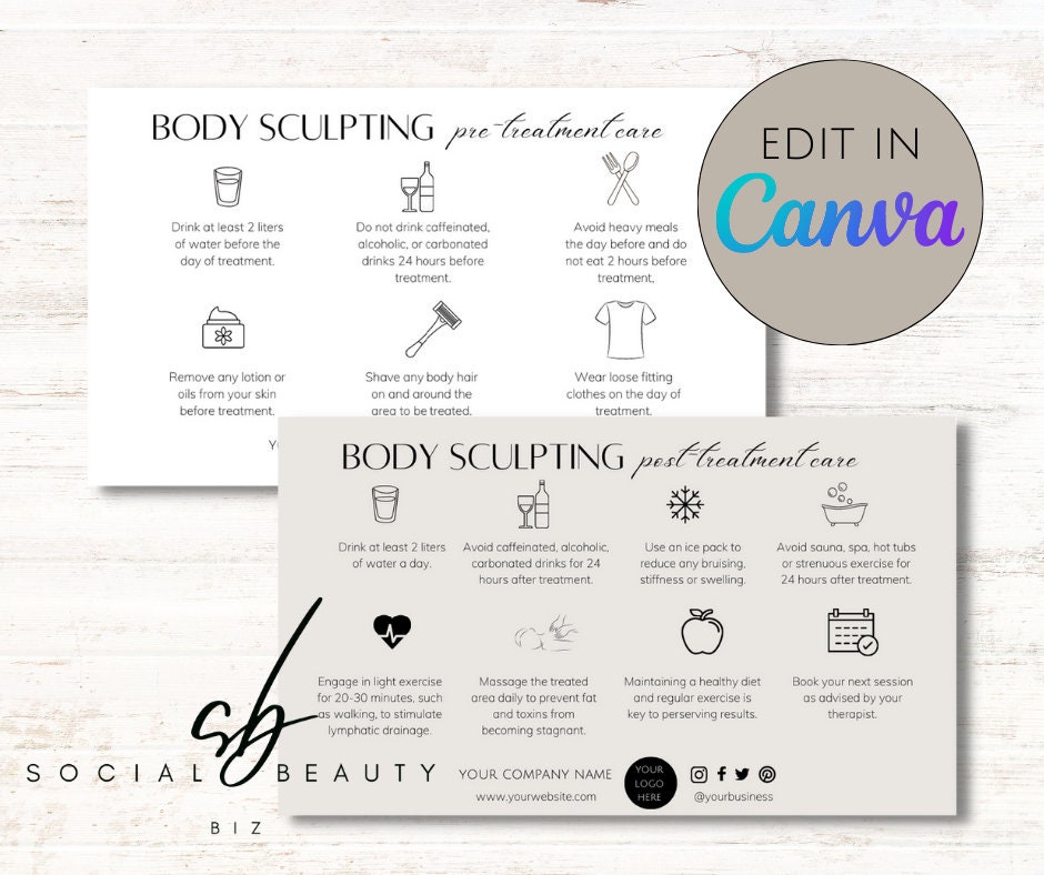 Editable Body Sculpting Aftercare Treatment Card / Body Contouring