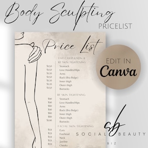 Body Sculpting Pricelist | Ready To Use | 100% Editable | Body Contouring | Wood Therapy | Skin Therapist | Beauty Therapist |