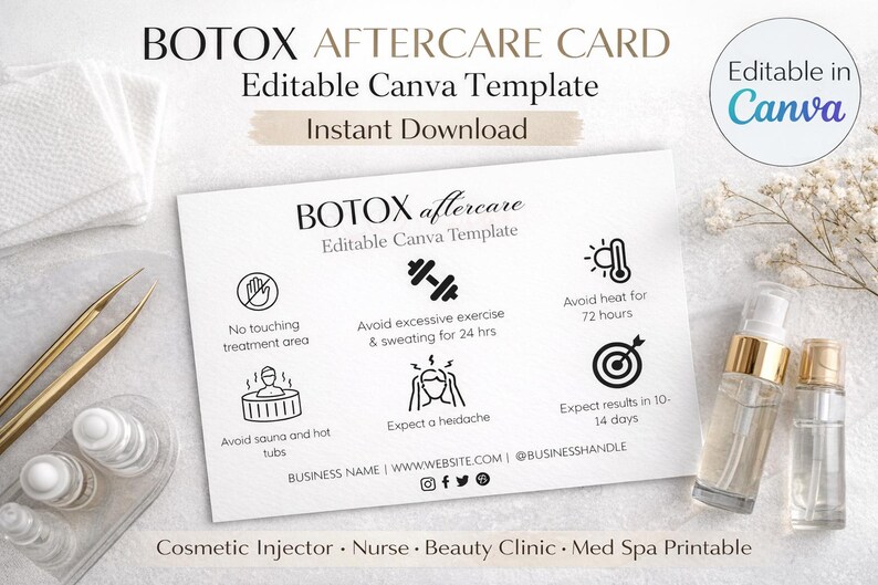 Botox Aftercare Card Template | Editable Canva Client Instructions ...