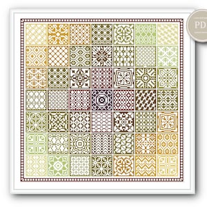 Spring Quaker Cross Stitch Sampler PDF – Green Yellow Folk Tile Embroidery – Patchwork Geometric Chart – Instant Download Modern Pattern 101