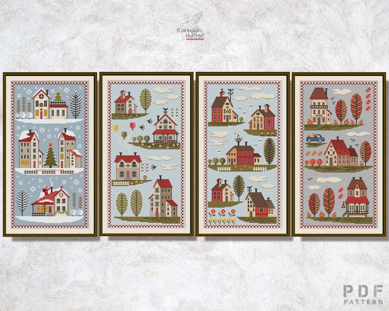 Cross Stitch Season Set of 4 Pattern PDF Primitive Xstitch Village ...