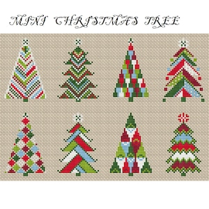 Kerst kruissteek PDF-patroon cadeaukaartjes, feestelijke kerstbomen PDF, vakantie bedankkaartjes DIY, Instant Download 259