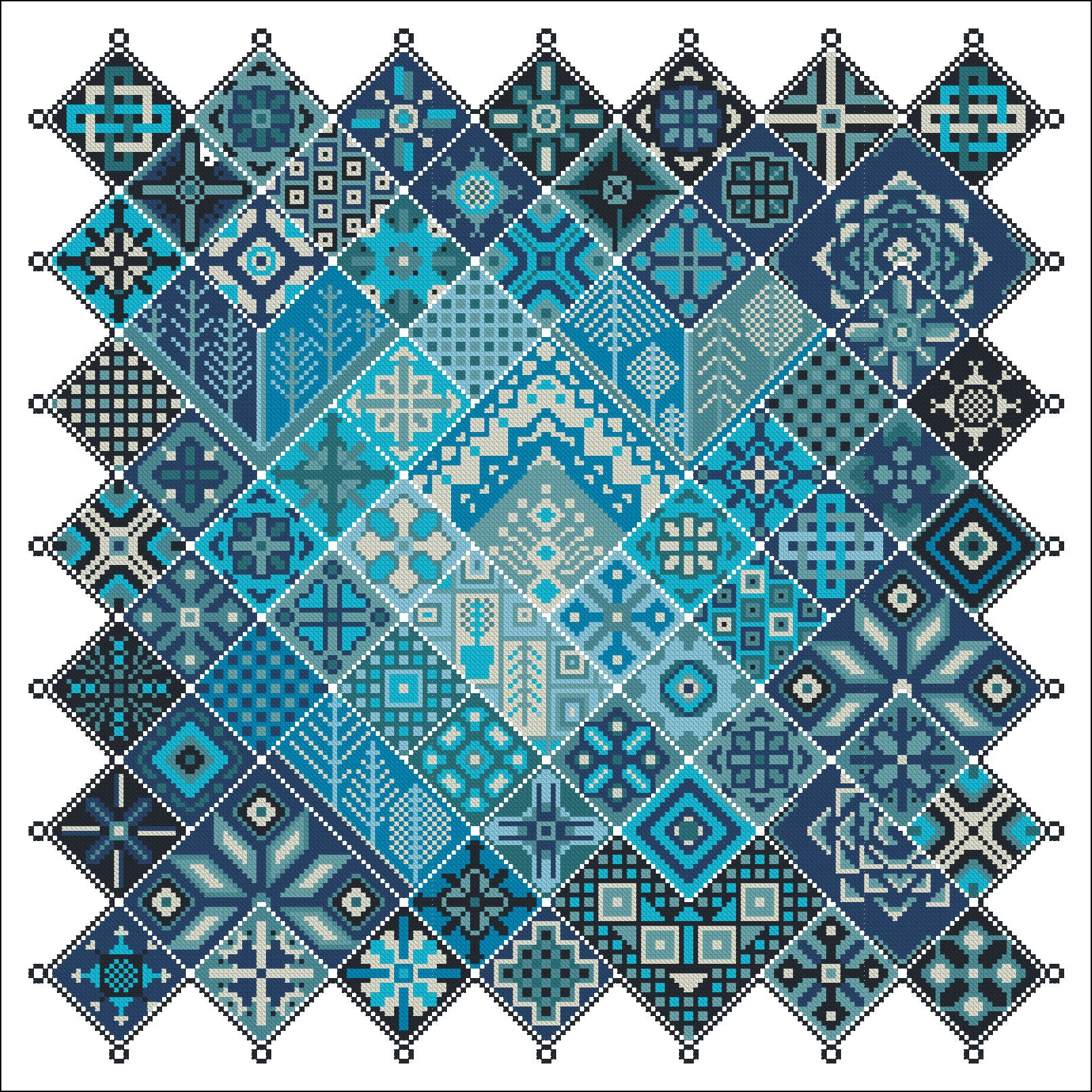 Cross Stitch Pattern Geometric Square Blue Patchwork Ethnic Folk Art ...