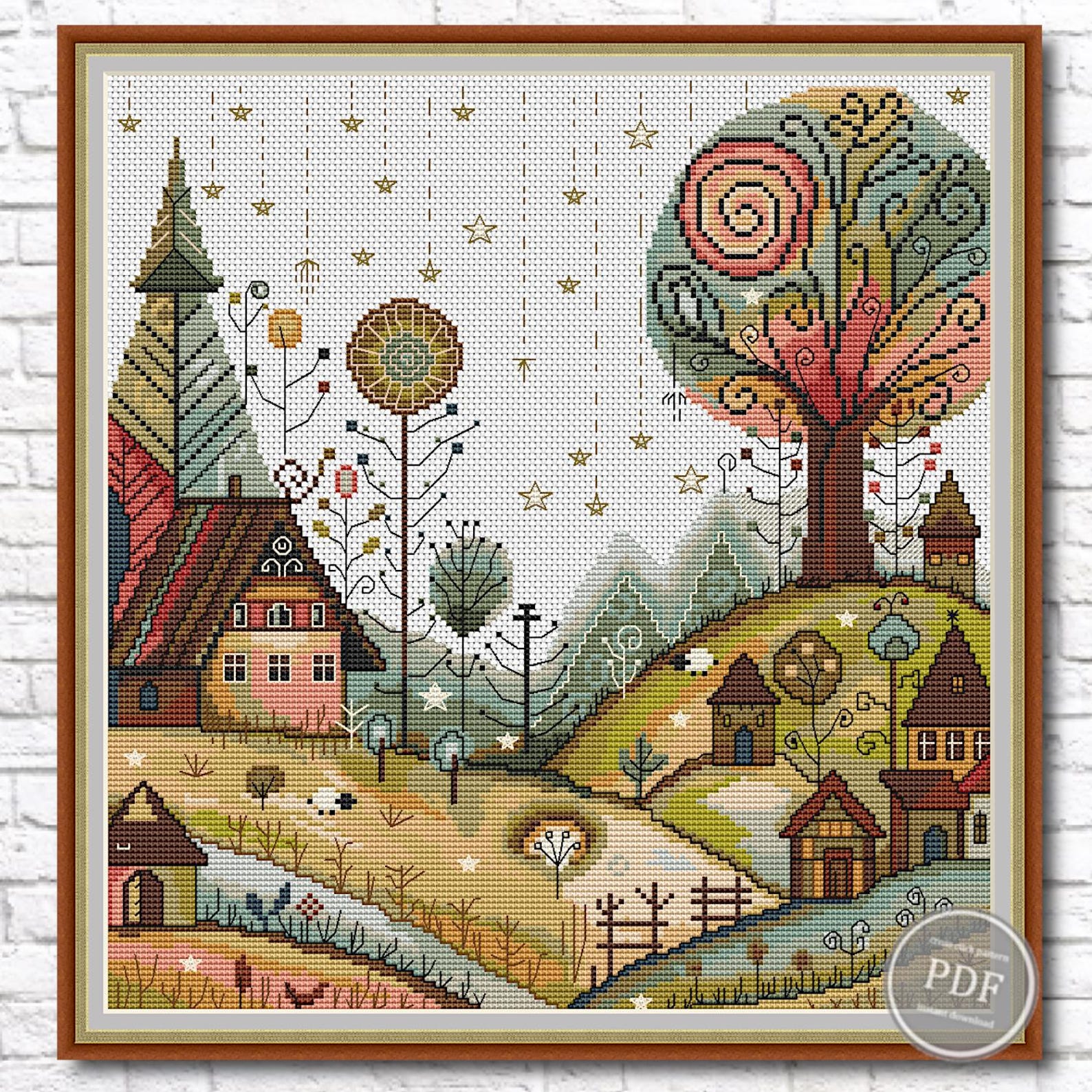 Fairytale Village Cross Stitch Pattern PDF – Modern Counted Chart ...