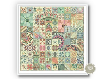 Sampler Patchwork Squares Cross stitch Mosaic PDF Monochrome Modern Embroidery Folk Art Cross stitch pattern Funny xstitch Instant Download