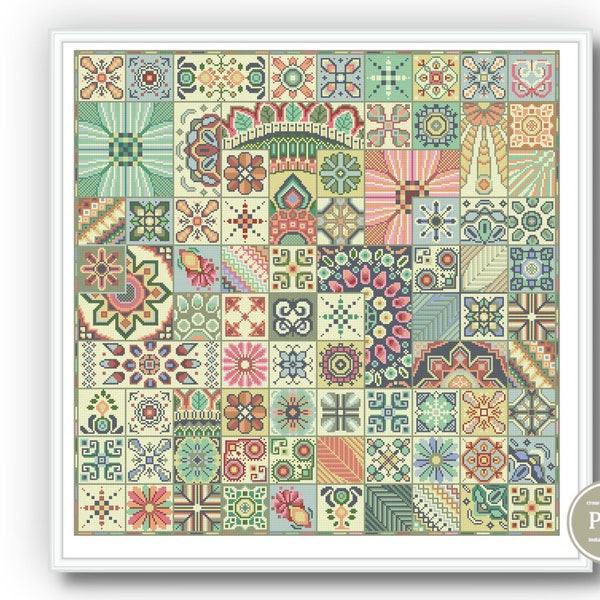 Sampler Patchwork Squares Cross stitch Mosaic PDF Monochrome Modern Embroidery Folk Art Cross stitch pattern Funny xstitch Instant Download