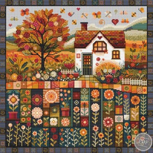 Autumn Village Cross Stitch PDF Pattern – Fall House Sampler, Fairytale ...