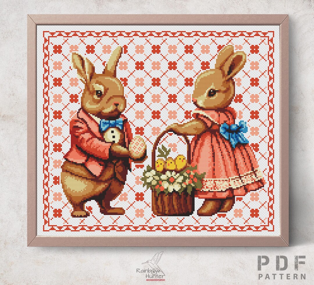 Easter Bunnies Cross Stitch Pattern PDF Easter Cross Stitch Vintage