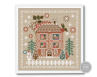 Gingerbread house. Cross Stitch Sampler. Christmas Embroidery. New Year Cross Stitch. Modern design. PDF pattern. Instant Download