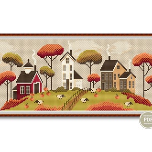 Autumn Village Cross Stitch Pattern With Houses and Sheep – Fall ...