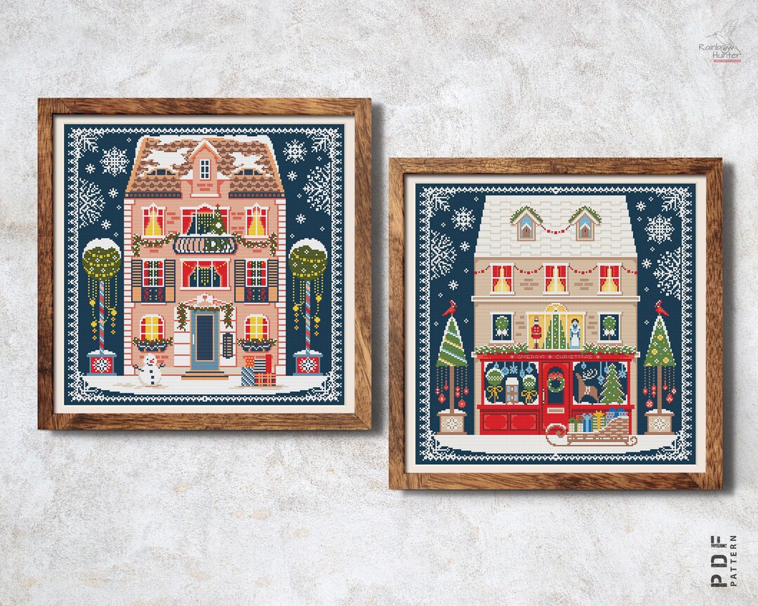 Christmas Cross Stitch Patterns Set of 2 Winter Cross Stitch Christmas