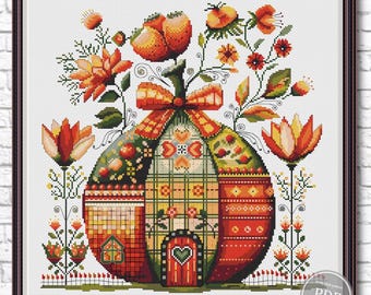 Padrão de ponto cruz: Abóbora de Outono, Abóbora decorativa, Ponto cruz de outono. Amostra de outono. Abóbora Art Folk. Download instantâneo em PDF 536