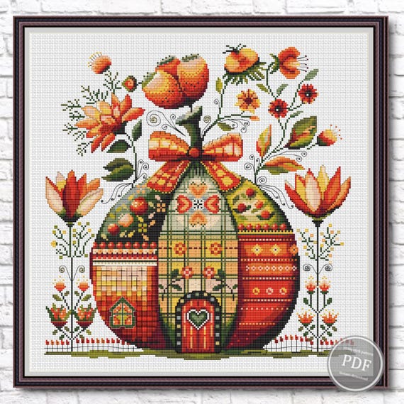 Preview of Cross Stitch Pattern Autumn Pumpkin, Decorative Pumpkin, Autumn Cross Stitch. Autumn Sampler. Art Folk Pumpkin. Instant Download PDF 536 by NARAxStitchPatterns