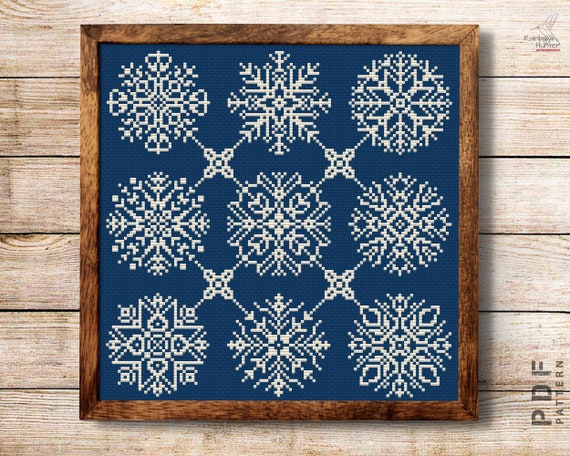 Preview of Cross stitch christmas ornament pattern Snowflakes cross stitch Winter sampler cross stitch chart Easy cross stitch PDF by NARAxStitchPatterns