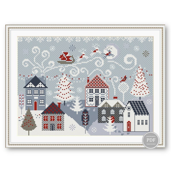 Christmas Sampler Cross Stitch Pattern Santa Claus is coming to town Winter Sampler Primitive Pattern Digital PDF File