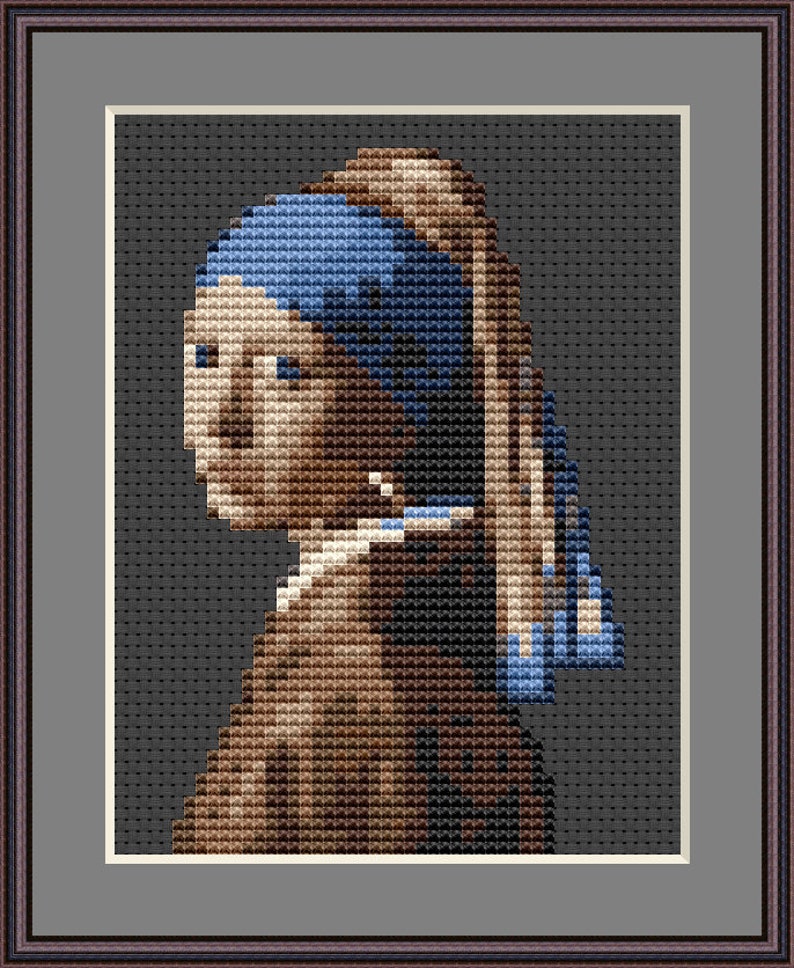 Mini Cross Stitch Pattern Modern Tiny Art Vermeer Girl Etsy