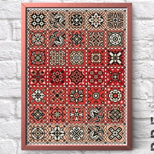 Muestra de punto de cruz roja de patchwork xstitch Cuadrados Patrón cuáquero de azulejos PDF Degradado rojo Gráfico de punto de cruz popular geométrico Simple