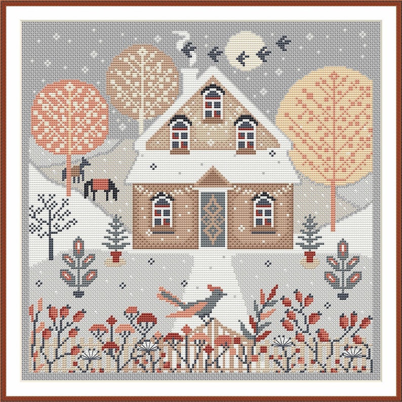 Cross Stitch Set 4 patterns Winter Fox Deer Bird Etsy España