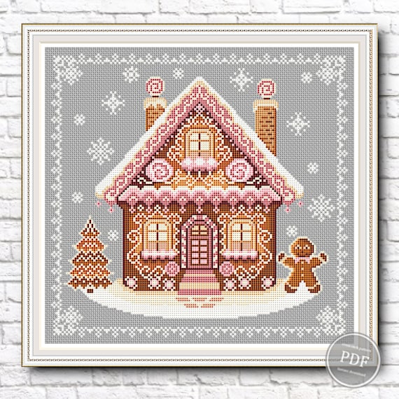 Preview of Cross Stitch Pattern Gingerbread house Christmas Cross Stitch Pattern New Year Cross Stitch Modern design PDF pattern Instant Download 397 by NARAxStitchPatterns