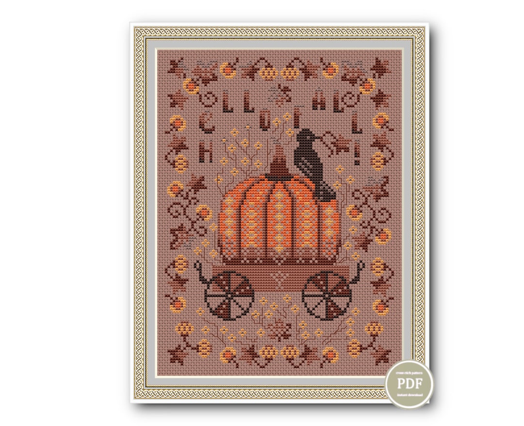 Cross Stitch Pattern Autumn Pumpkin Modern Embroidery Sampler Pumpkin ...