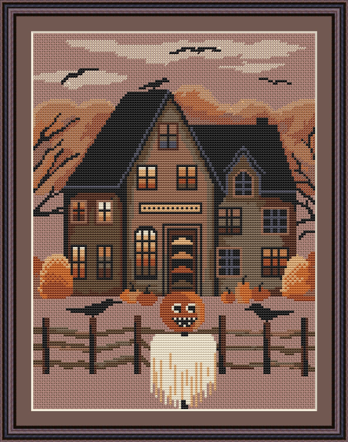 Sampler Autumn Village Pumpkins Cross Stitch Pattern Embroidery Digital ...