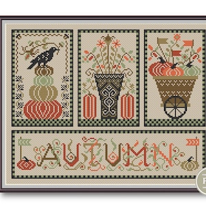 Cross Stitch Pattern Set 4 Seasons Triptych Spring Summer Autumn Winter ...