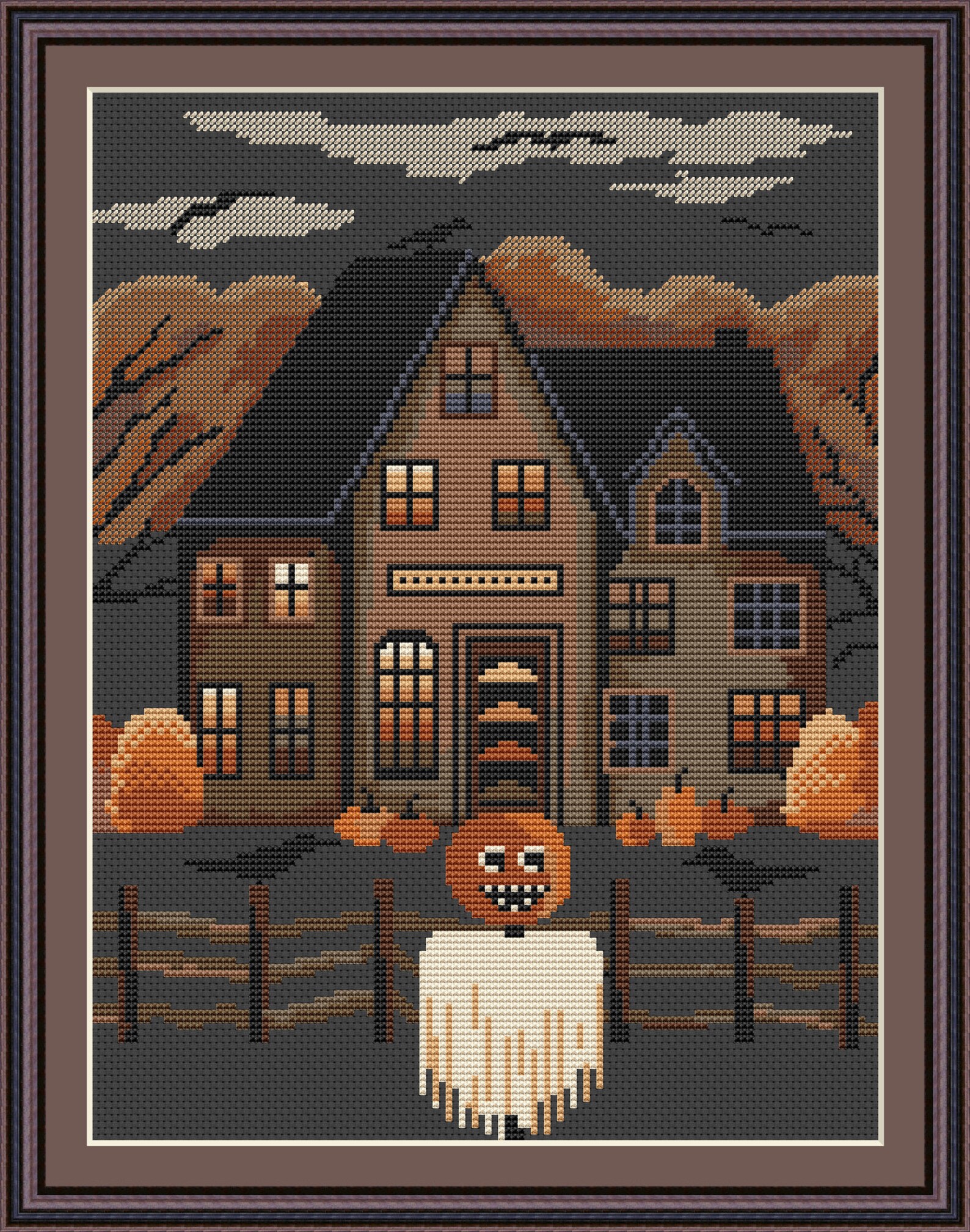 Sampler Autumn Village Pumpkins Cross Stitch Pattern Embroidery Digital ...