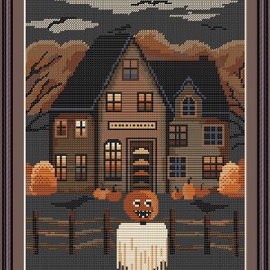 Sampler Autumn Village Pumpkins Cross Stitch Pattern Embroidery Digital ...