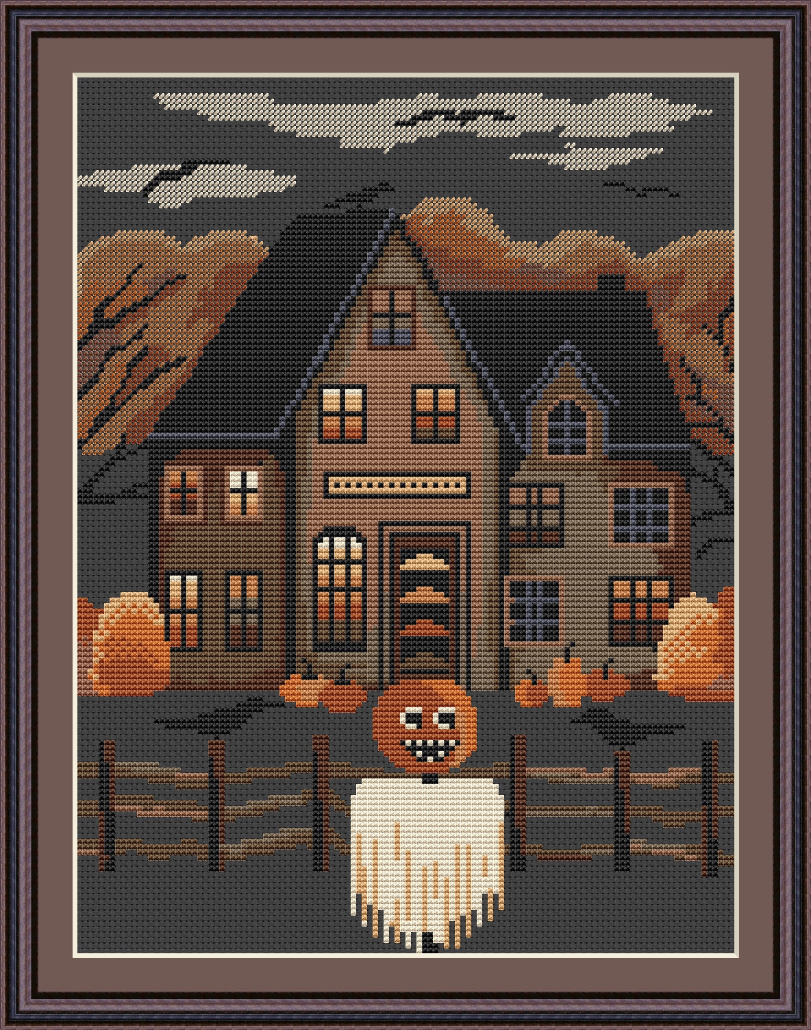 Sampler Autumn Village Pumpkins Cross Stitch Pattern Embroidery Digital ...