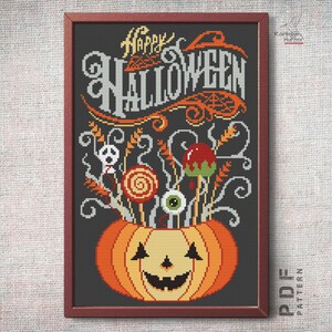 Happy Halloween Cross Stitch Pattern PDF Pumpkin Embroidery Design ...