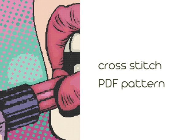 Preview of Pop Art lips cross stitch, Lips cross stitch pattern,  PDF Pattern,  Cross stitch chart, Feminist embroidery, PDF Instant Download. by NARAxStitchPatterns