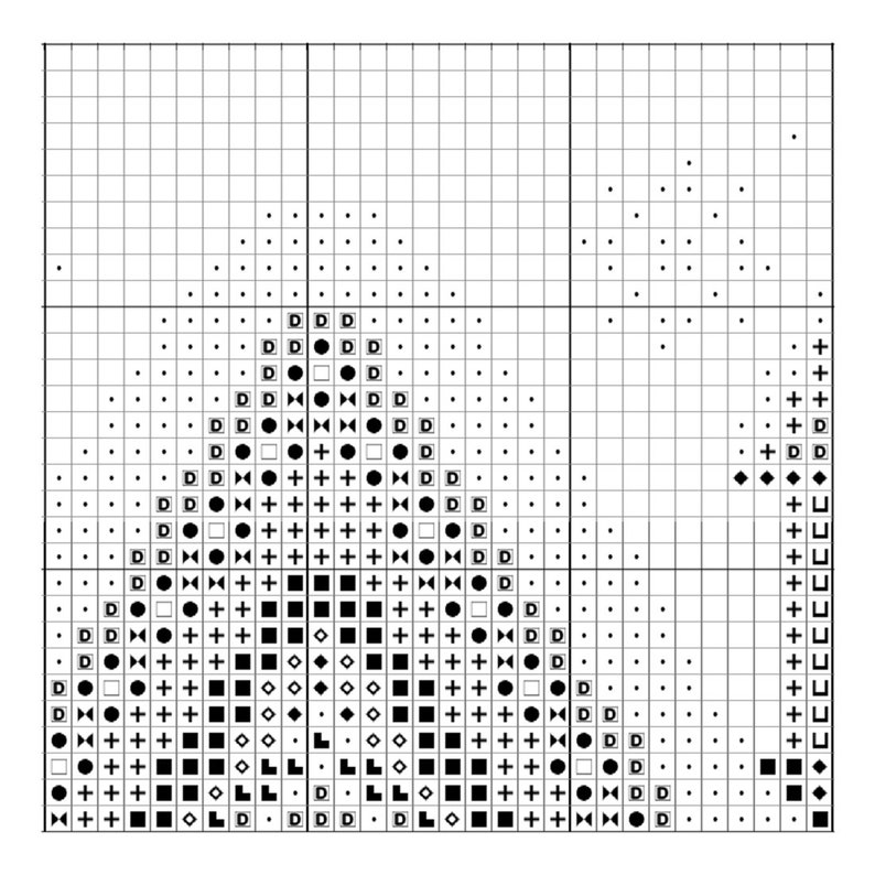 Instant download cross stitch design featuring a charming gingerbread house with seasonal motifs including reindeer and snowman.