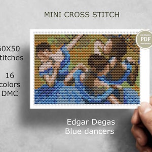 Mini cross stitch pattern Modern tiny art - Edgar Degas – Blue Dancers - Famous art Tiny miniature painting cross stitch PDF pattern
