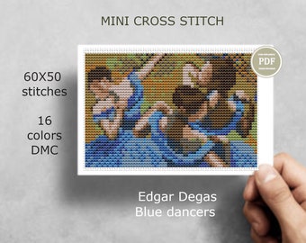 Mini cross stitch pattern Modern tiny art - Edgar Degas – Blue Dancers - Famous art Tiny miniature painting cross stitch PDF pattern