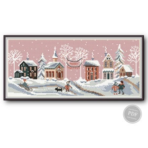 Winter Cross Stitch, Christmas Sampler Primitive, Winter Village Embroidery Sampler Cross Stitch Pattern Digital PDF File