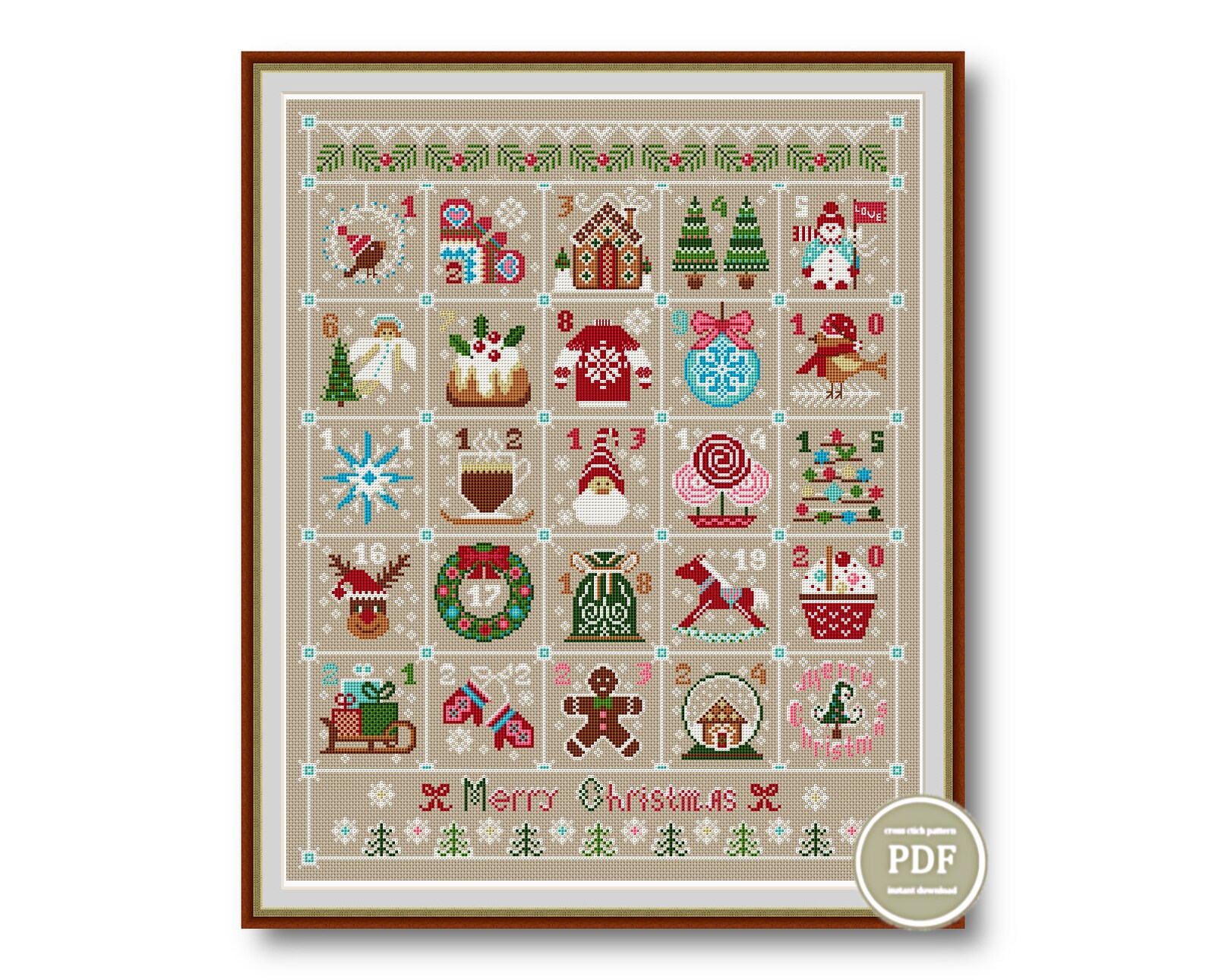 Christmas Advent Calendar Cross Stitch PDF Merry Christmas Etsy
