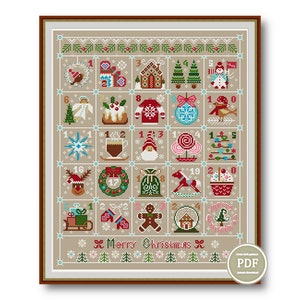 Christmas Advent Calendar Cross Stitch Pattern – Winter Sampler PDF, Merry Christmas Countdown Embroidery, Instant Download 130