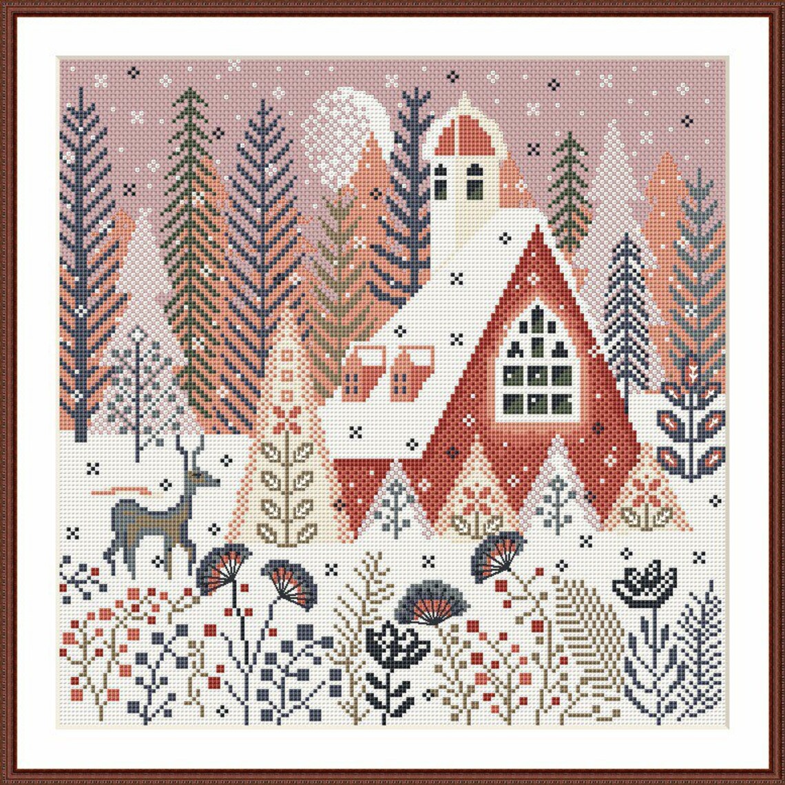 Winter Deer Cross Stitch PDF Pattern – Scandinavian House & Forest ...