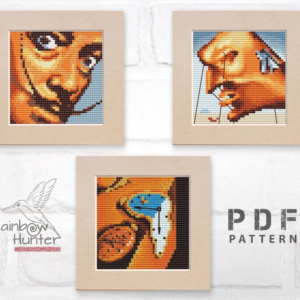 Tiny art cross stitch pattern, Salvador Dalí Cross Stitch, Soft Watch xstitch, Masterpiece mini, Modern cross stitch pattern PDF