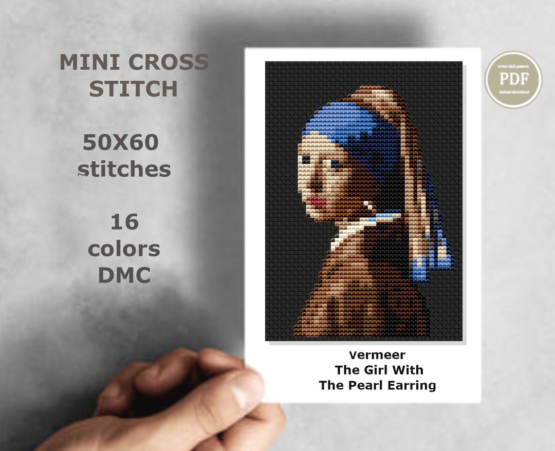 Mini Cross Stitch Pattern Modern Tiny Art - Vermeer - Girl With a Pearl ...
