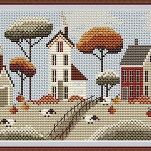 Cross Stitch Pattern Sampler Pumpkins Autumn Village Embroidery Fall ...