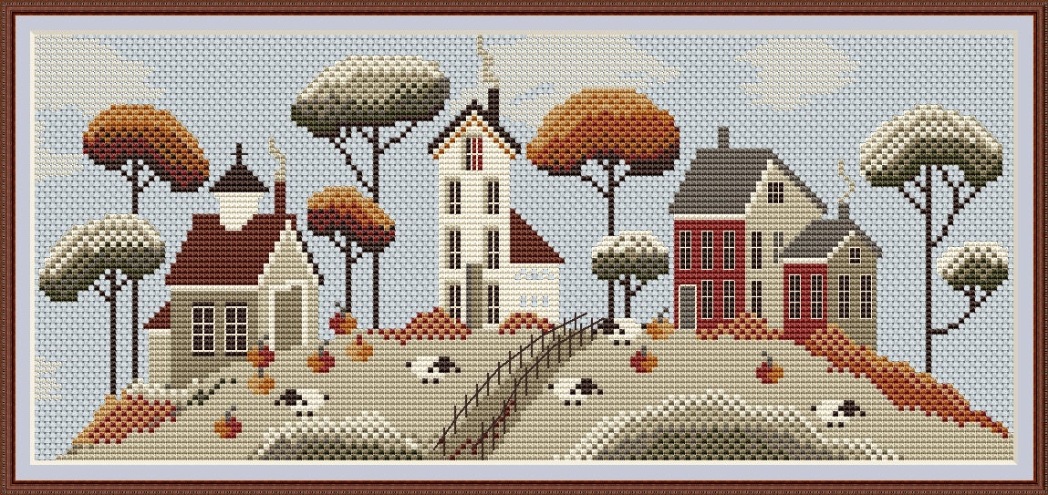 Cross Stitch Pattern Sampler Pumpkins Autumn Village Embroidery Fall ...